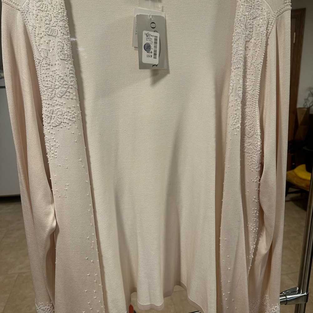NWT Oscar de la Renta Elegant Cream Cardigan with Beaded Details